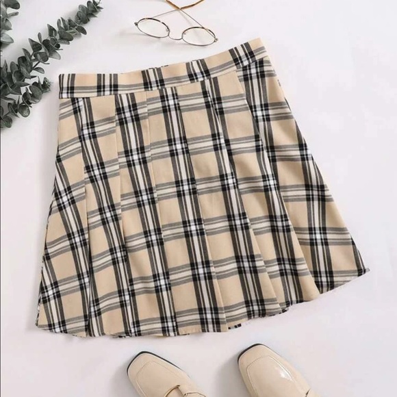 shein plaid pleated skirt